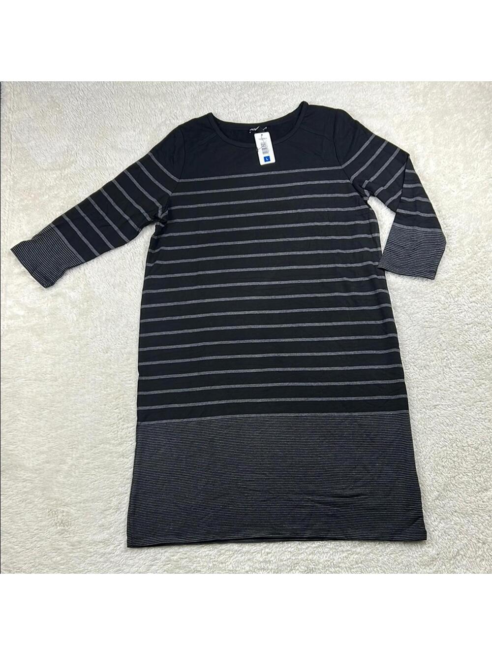 Hilary Radley Women’s Black Gray Striped Sweater Dress Long Sleeve Colorblock